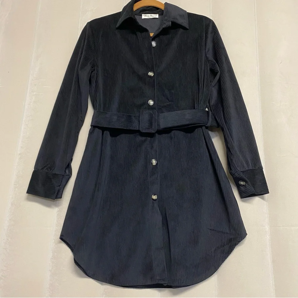 Maia Hemera Women’s Dress Small/Medium Corduroy Belted Designer Quiet Luxury